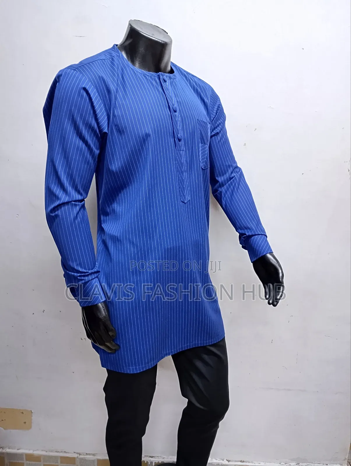 Royal Blue Pinstrip Senator Shirt, Long Sleeves