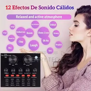 V8 Live Sound Card, USB External Audio Mixer for Karaoke, Re