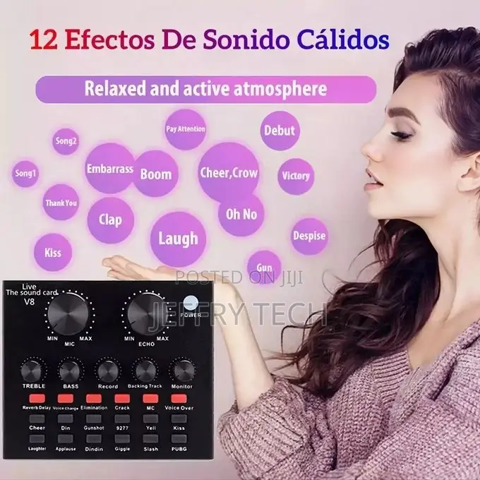 V8 Live Sound Card, USB External Audio Mixer for Karaoke, Re