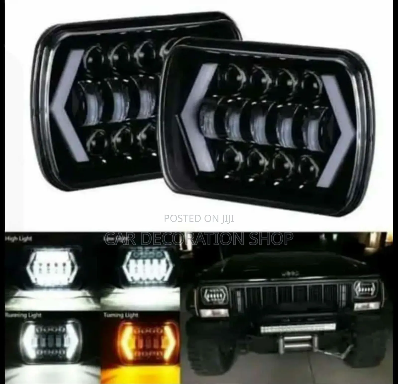 Square 7" Led Headlights With Yellow Indicator Lights