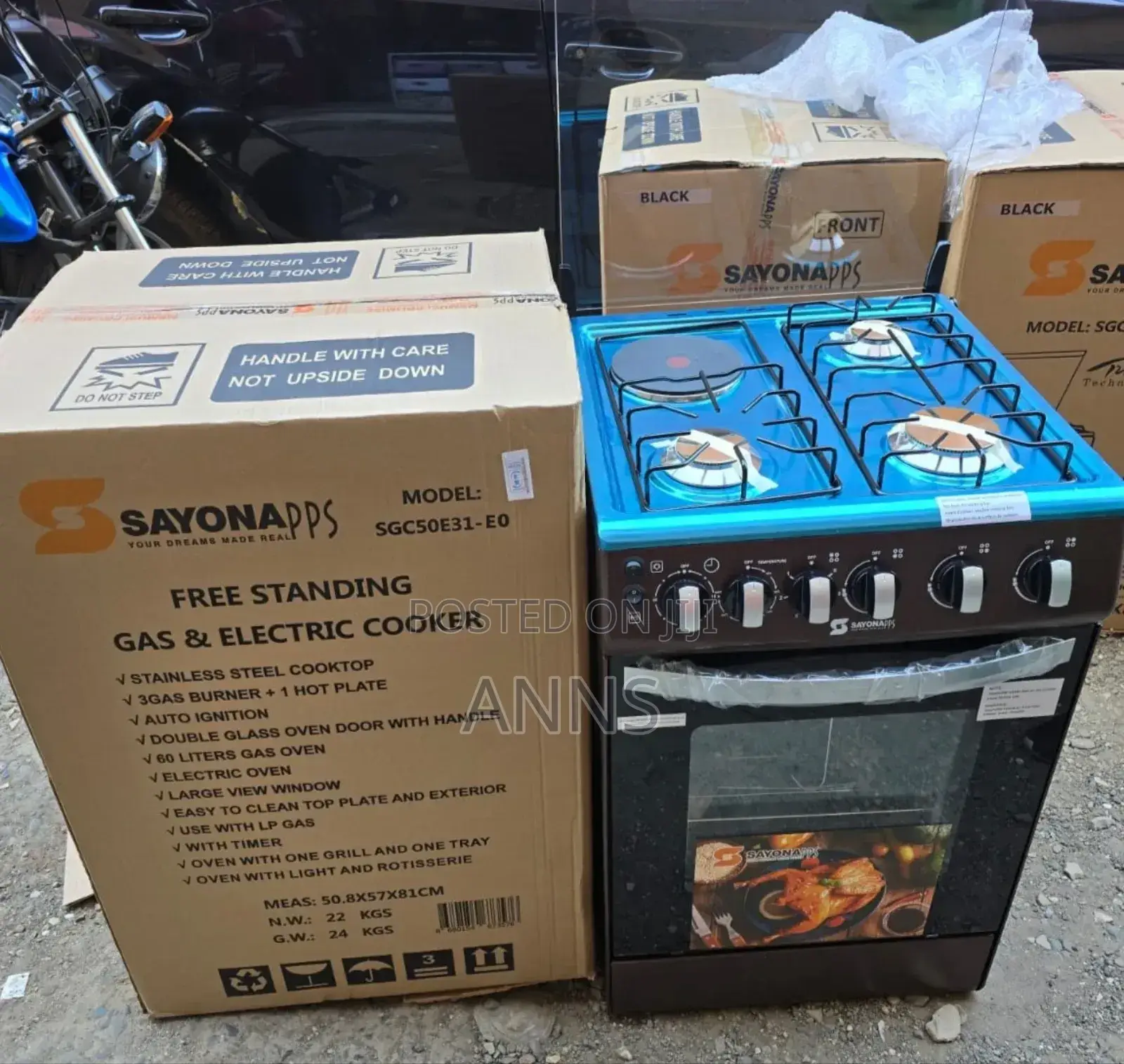Black Sayona 3gas+1 Electric Plate Standing Cooker-Gas Oven