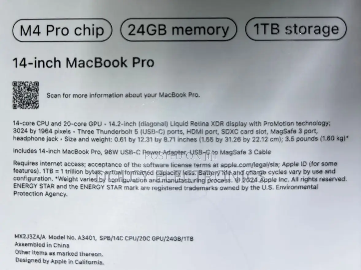 New Laptop Apple MacBook Pro 24GB Apple M4 Pro SSD 1T