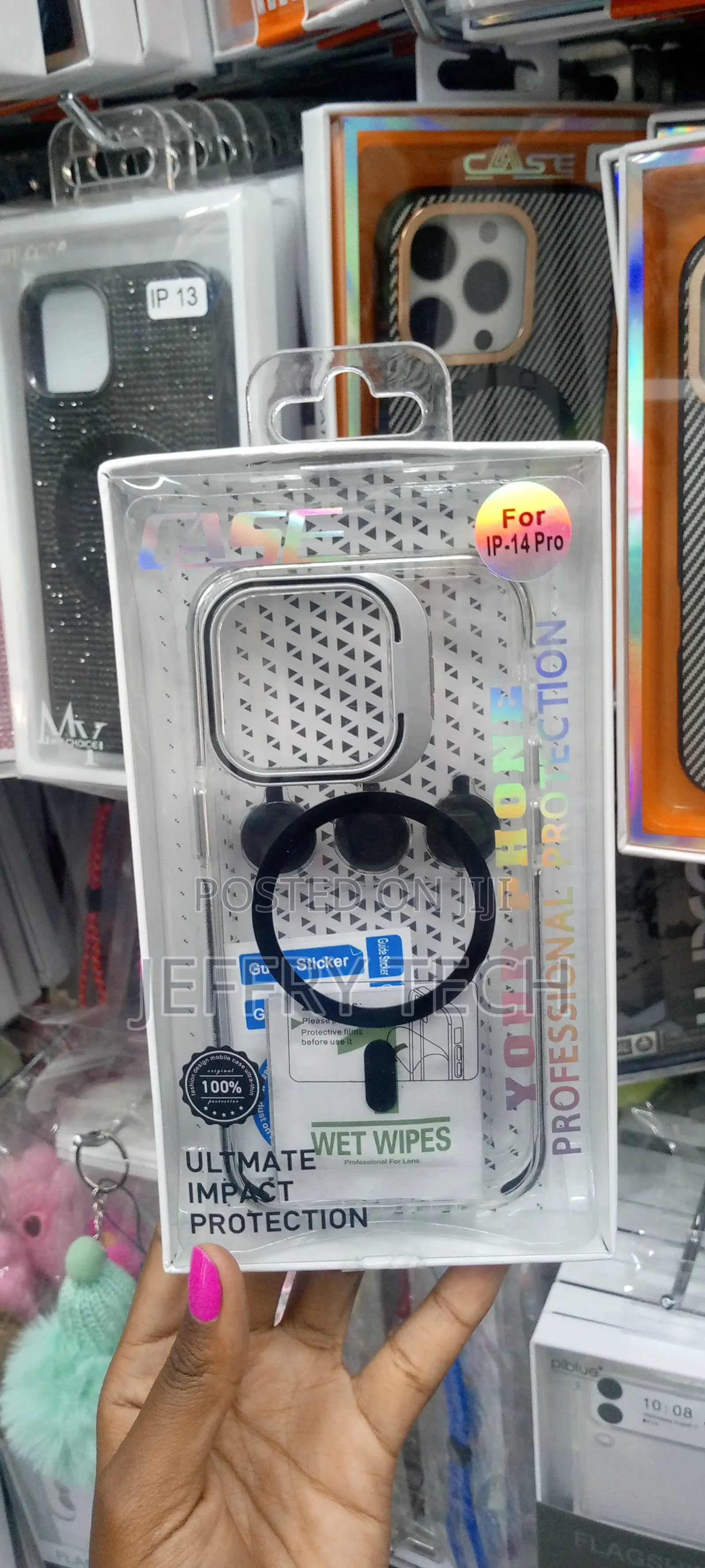 iPhone 14 Pro Case Clear Magsafe, Camera Ring Stand-Black