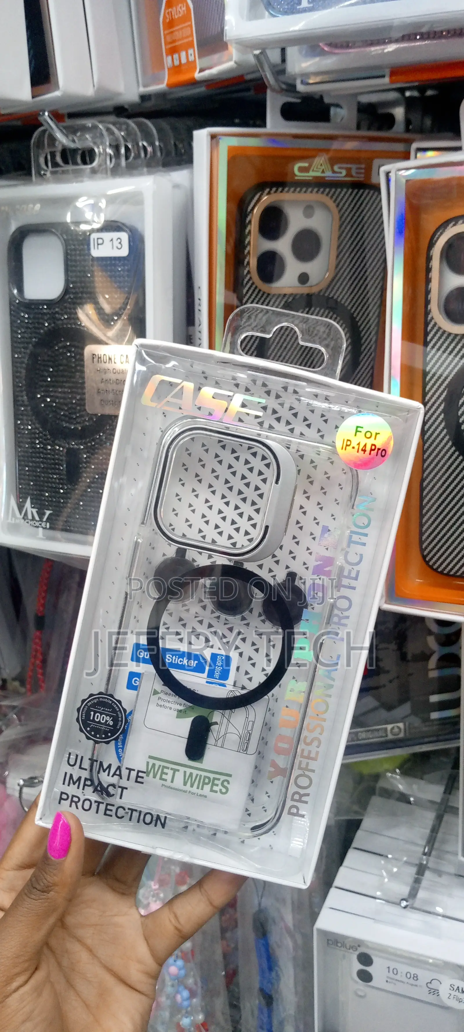 iPhone 14 Pro Case Clear Magsafe, Camera Ring Stand-Black