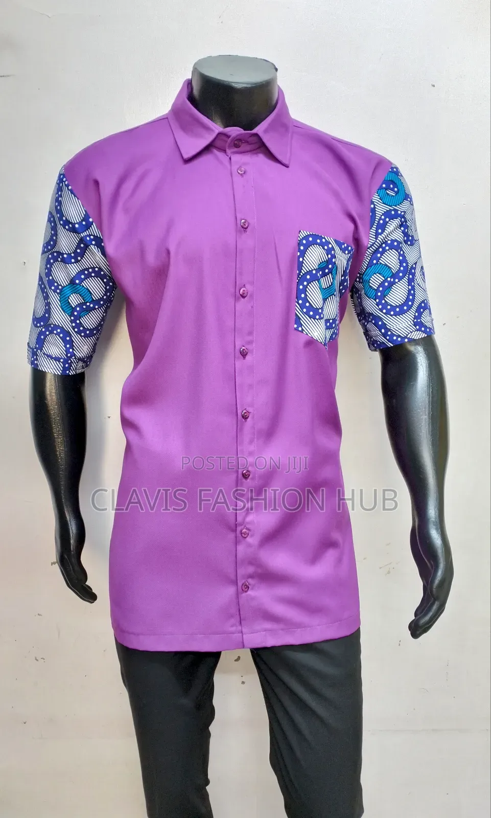 Purple Kitenge Short Sleeve Shirt