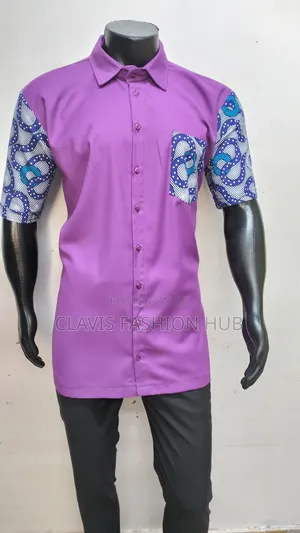 Purple Kitenge Short Sleeve Shirt