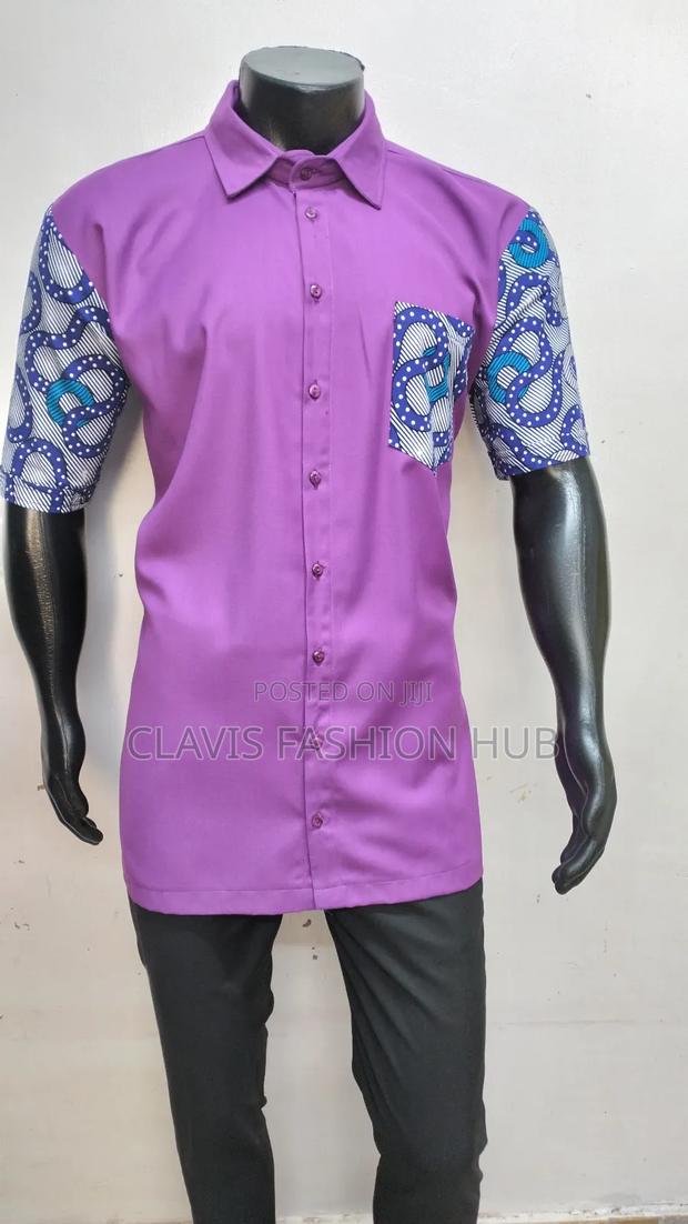 Purple Kitenge Short Sleeve Shirt - thumbnail 3
