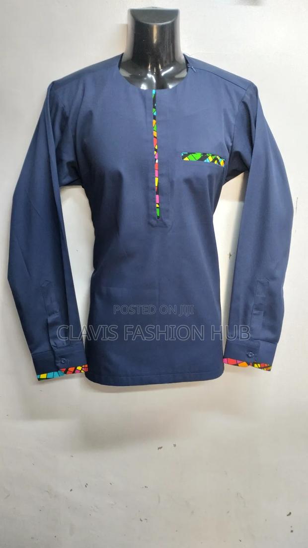 Navy Blue Shirt With Minimal Kitenge - thumbnail 3