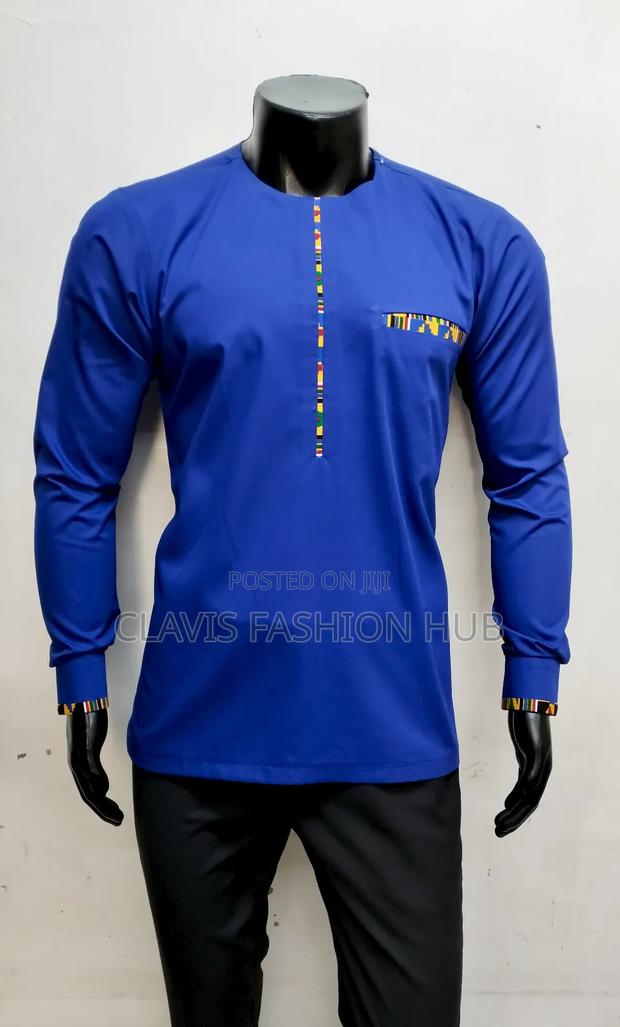 Royal Blue Long Sleeve African Shirt for Men