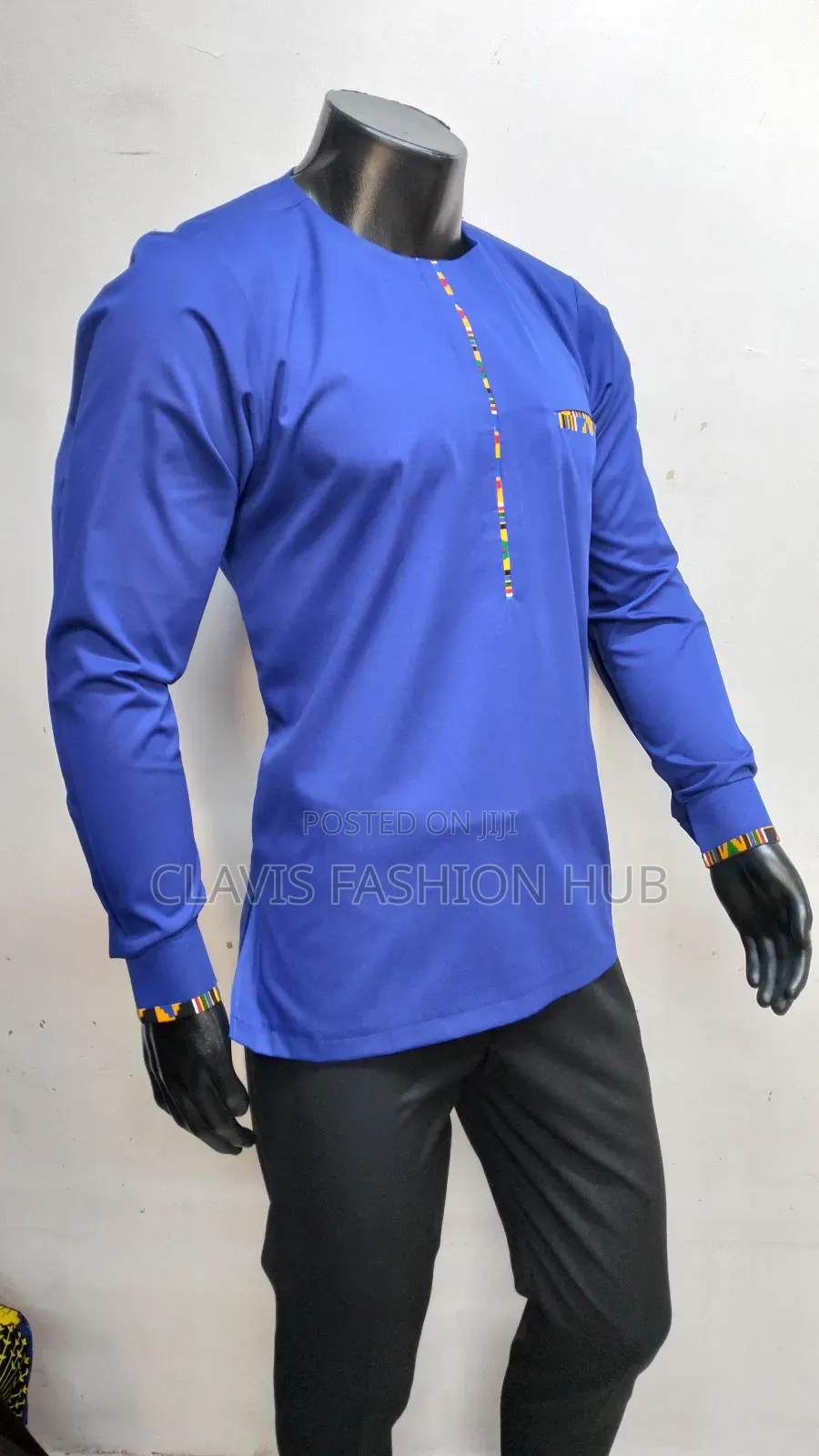 Royal Blue Long Sleeve African Shirt for Men