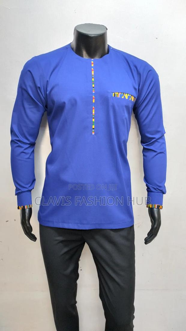 Royal Blue Long Sleeve African Shirt for Men - thumbnail 3