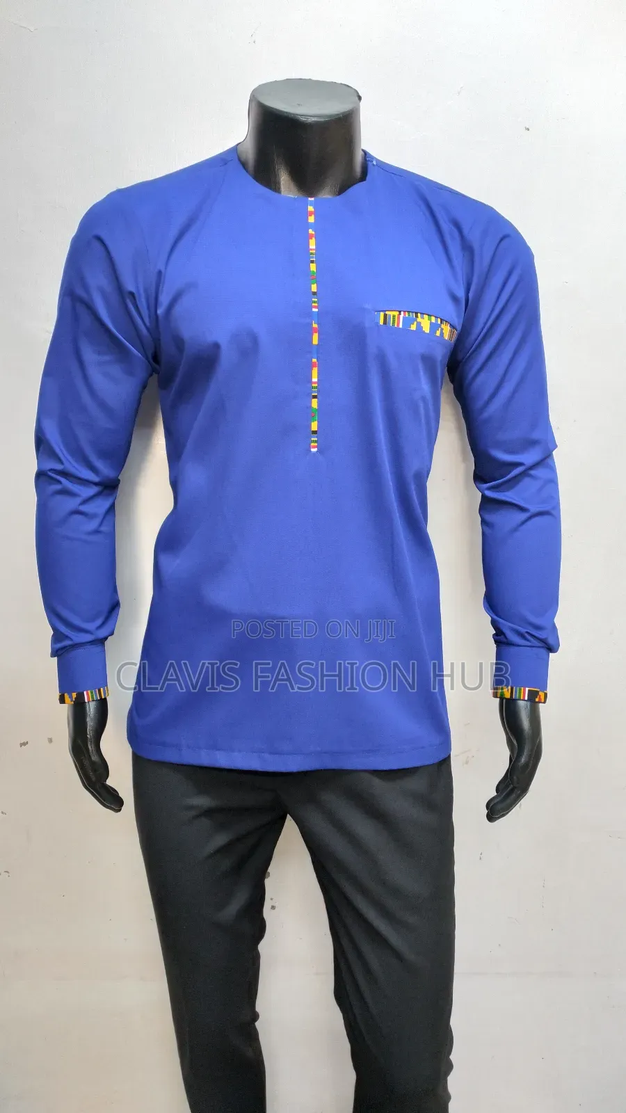Royal Blue Long Sleeve African Shirt for Men