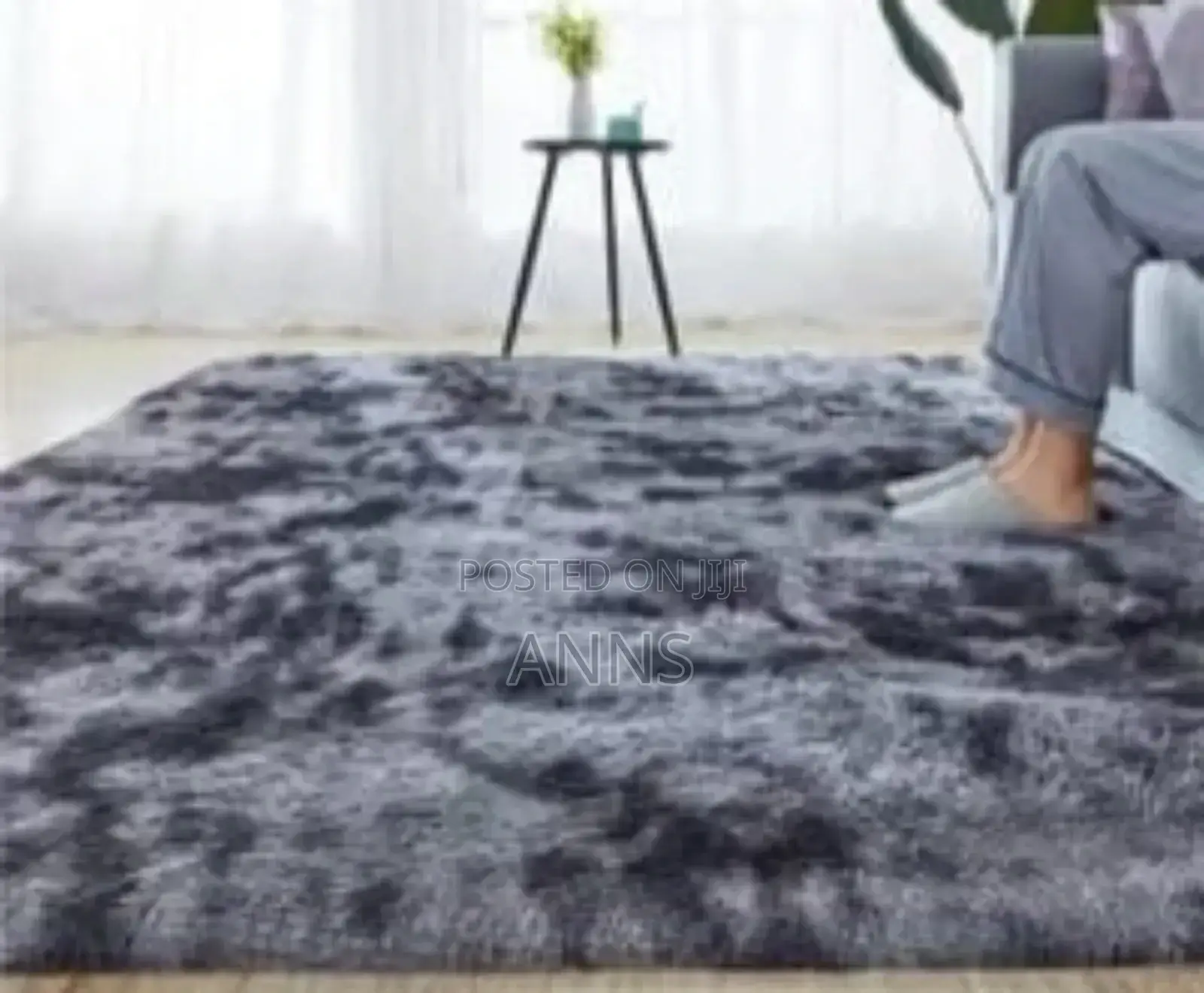 Grey Patched Fluffy Carpet