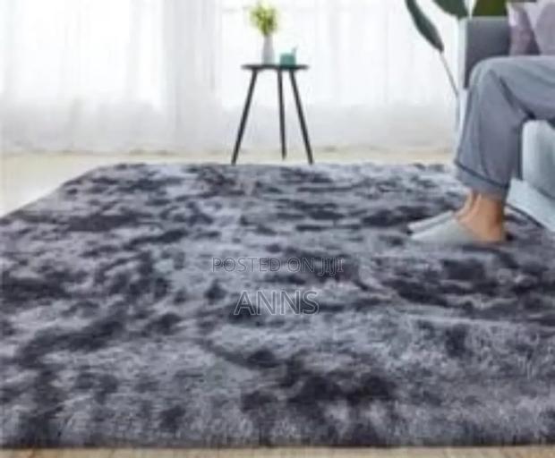 Grey Patched Fluffy Carpet