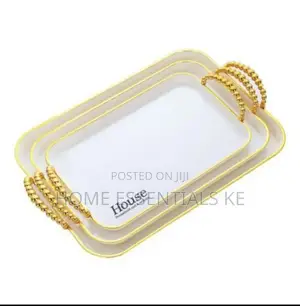 3pcs Set Serving Trays With Gold Handles