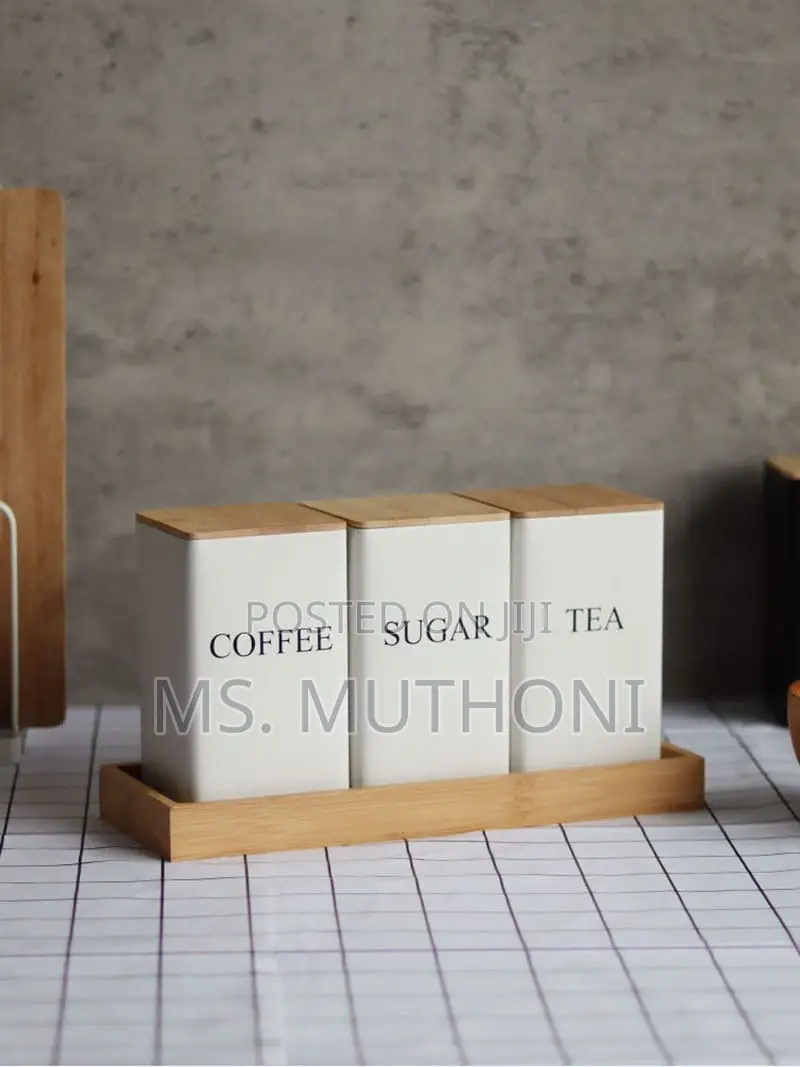 Metal Coffee Jar Set Bamboo Lid