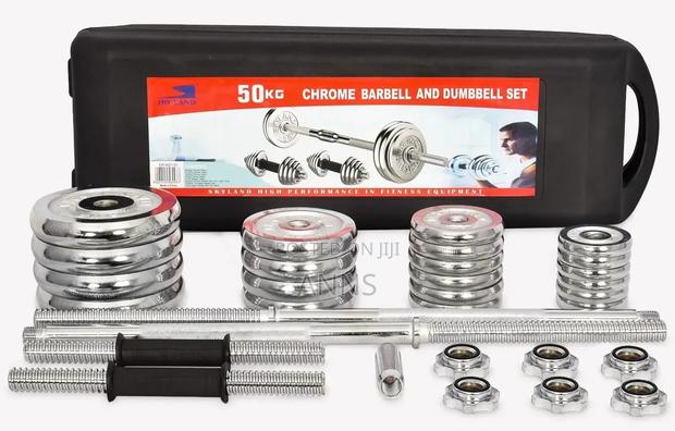 Chrome 50kgs Dumbells Set+ Burbell With Case