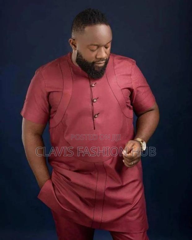 Maroon Plain African Senator Suits for Men