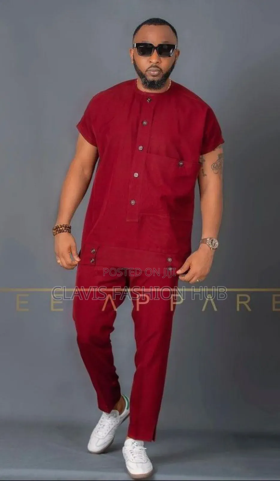 Maroon Plain African Senator Suits for Men
