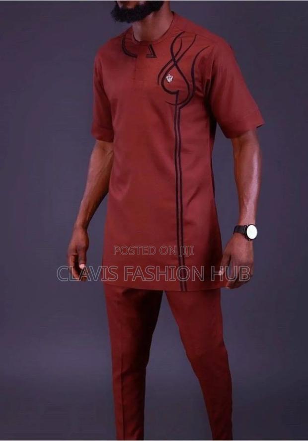 Maroon Plain African Senator Suits for Men - thumbnail 3