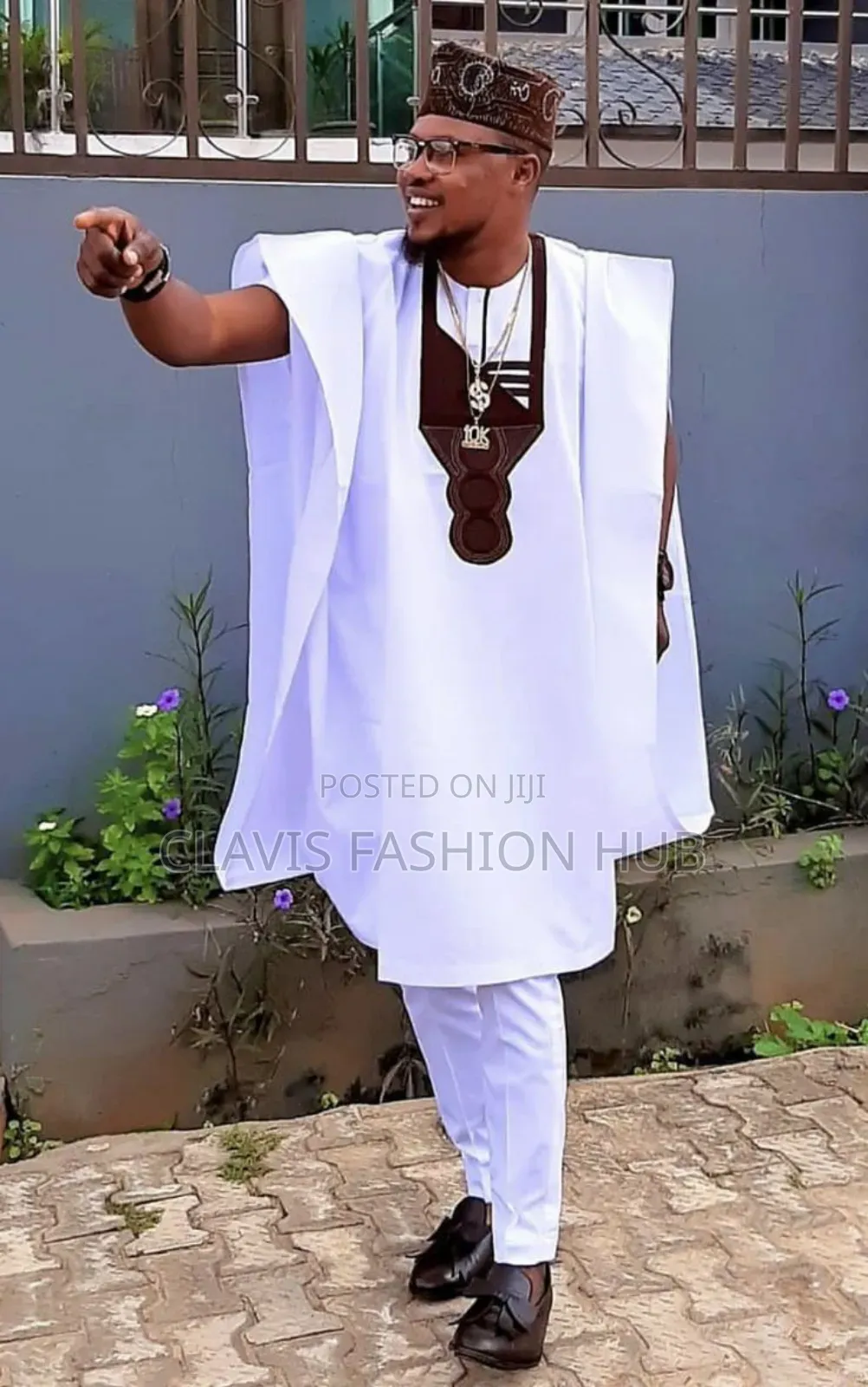 White Nigerian Wedding Agbada Outfit for Men