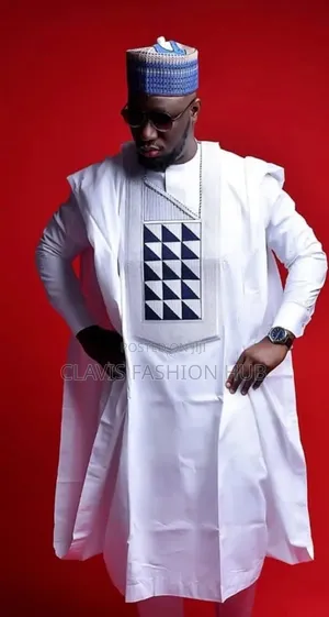 White Nigerian Wedding Agbada Outfit for Men