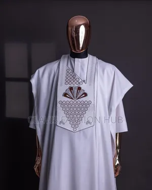 White Nigerian Wedding Agbada Outfit for Men