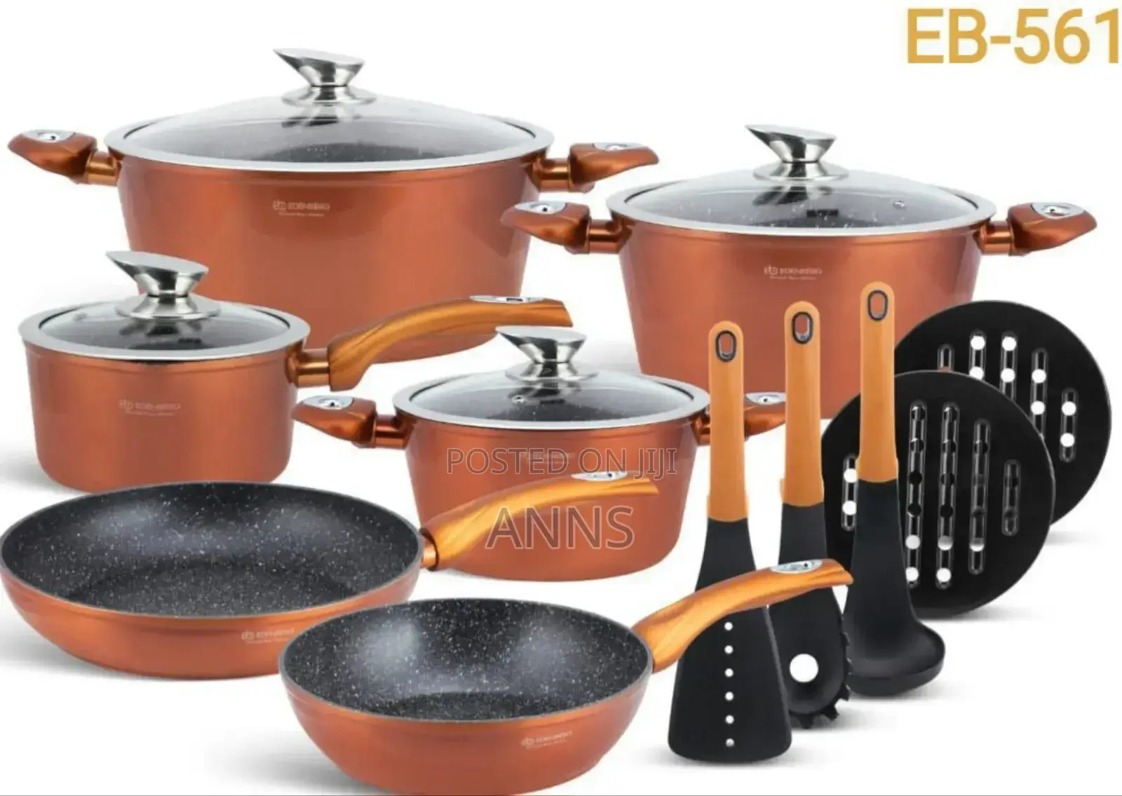 *Edenburg 15pc Cookware(Burnt Orang)