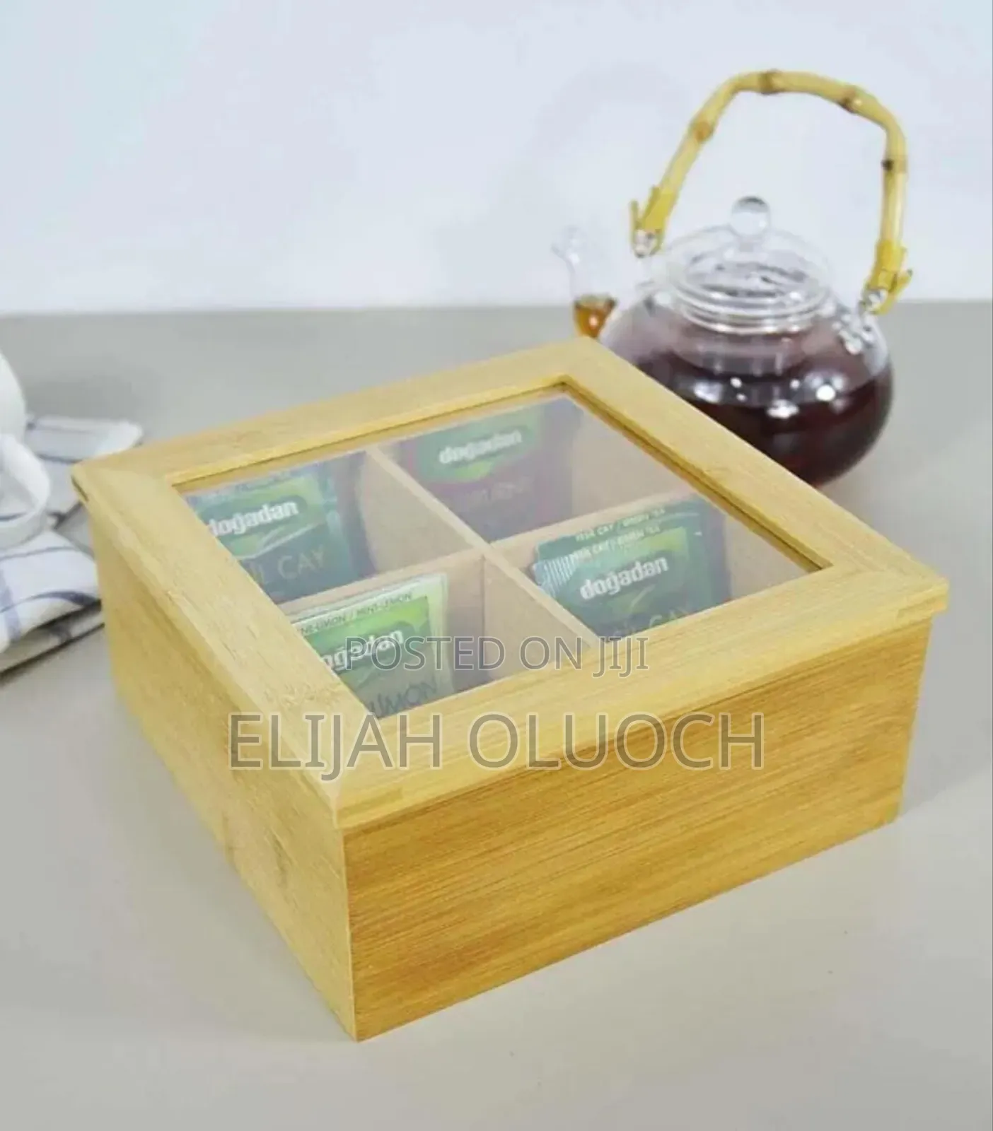 *4 Compartment Bamboo TEA Bag Organizer With Clear Cover