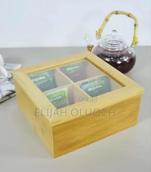 *4 Compartment Bamboo TEA Bag Organizer With Clear Cover