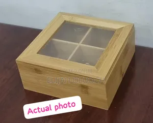 *4 Compartment Bamboo TEA Bag Organizer With Clear Cover