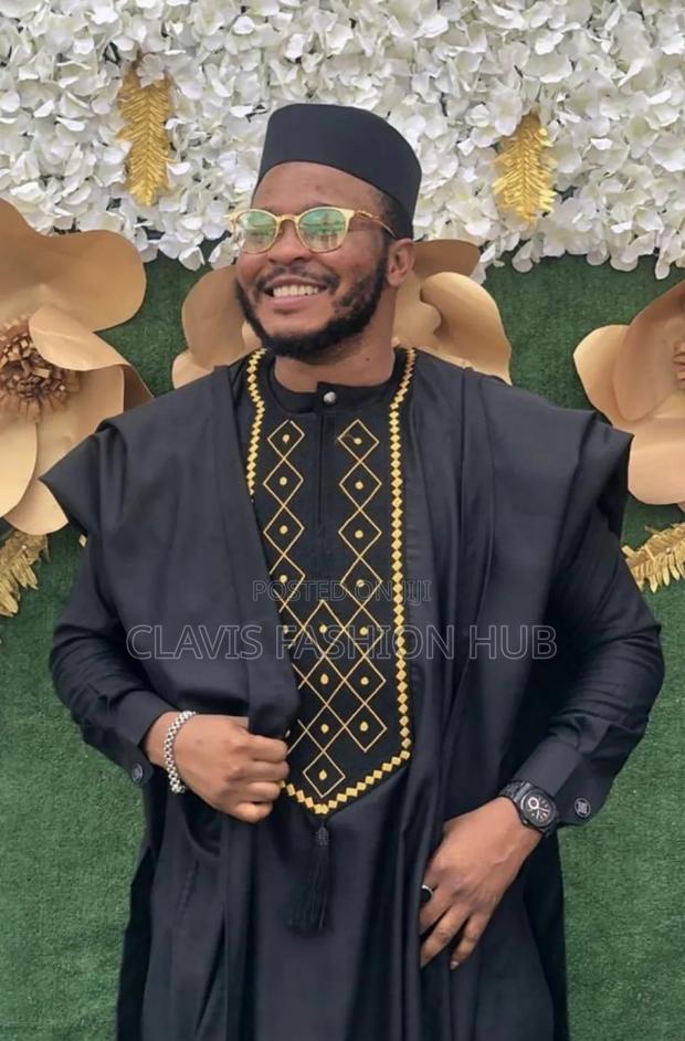 Black Nigerian Wedding Agbada for Men - main view