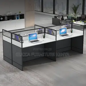 Workstations:4-Seater Rectangular White Lumber Workstation