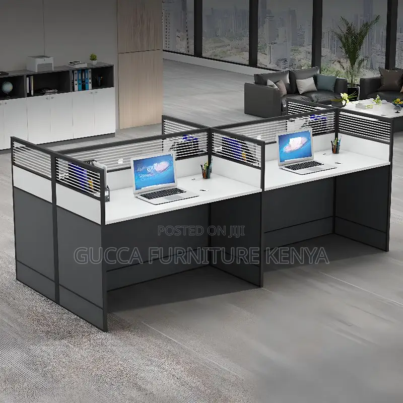 Workstations:4-Seater Rectangular White Lumber Workstation