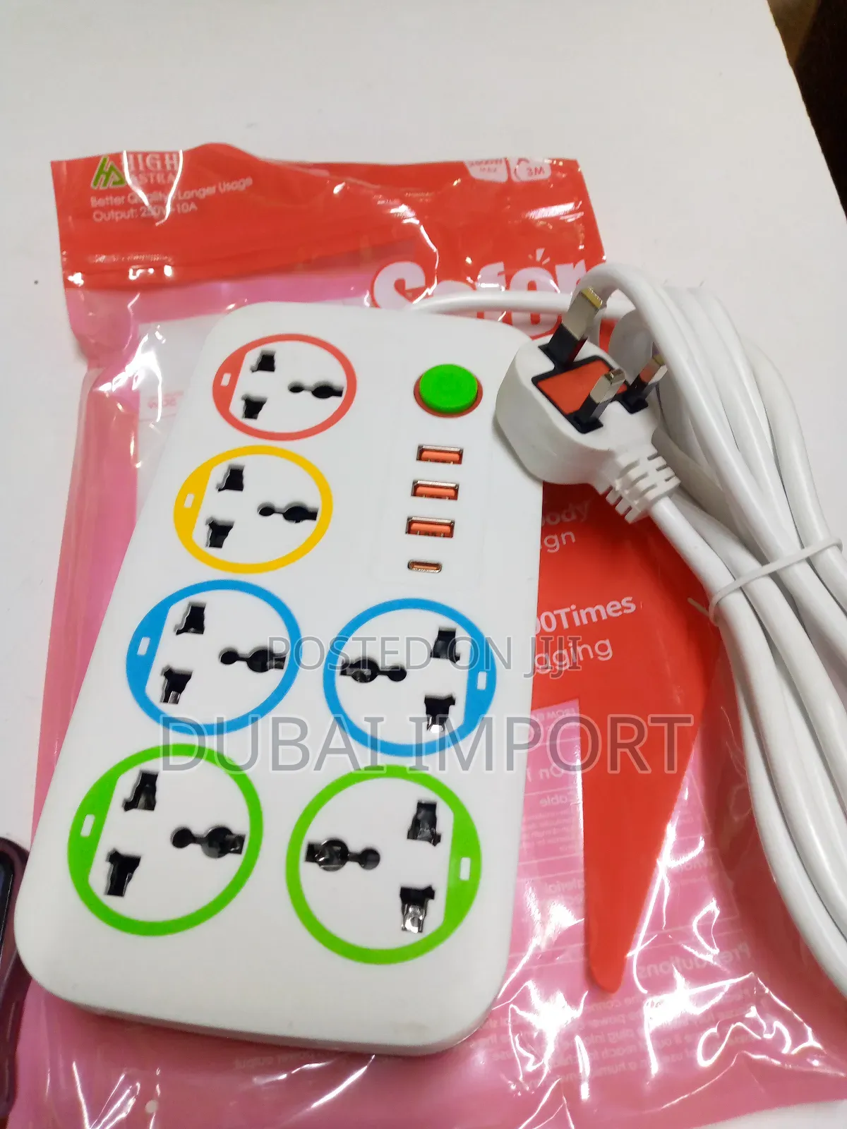 6 Way Extension Socket With 3 USB Ports