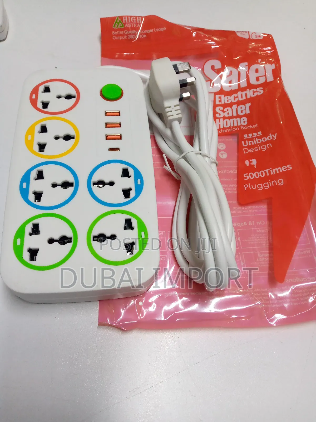 6 Way Extension Socket With 3 USB Ports