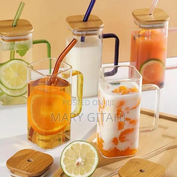 Square Smoothie Glass Cup With Bamboo Lid at KSH - main view