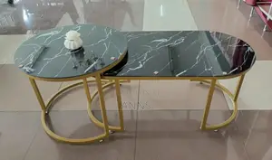 BLACK Nesting Coffee Table Marble Effect (MDF)