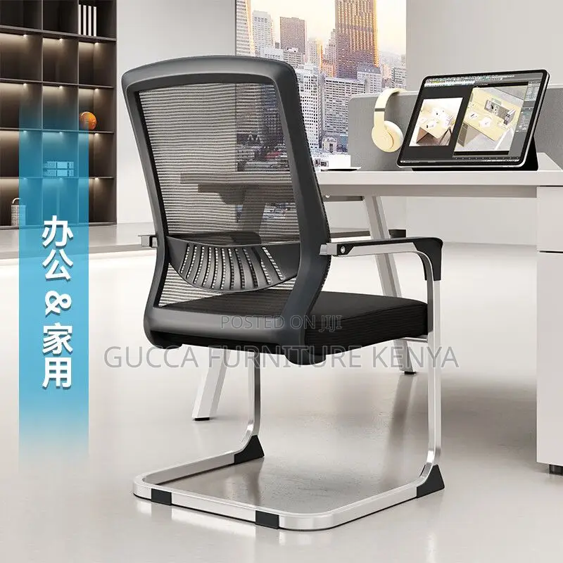 Office Chairs: Black Non-Swivel Conference Mesh Chair