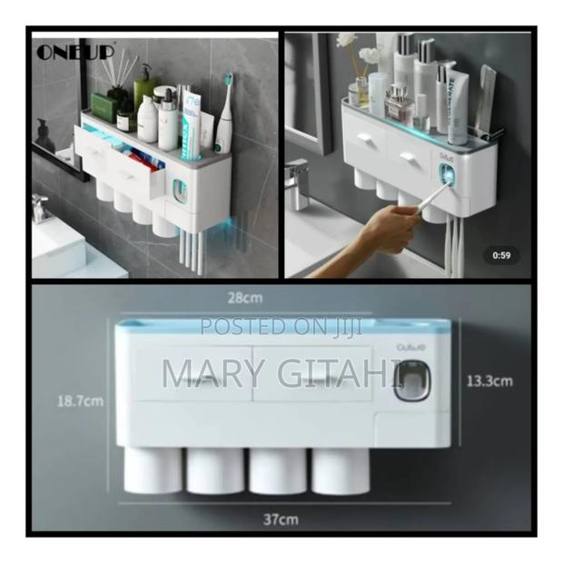 4 Cups Luxury Toothbrush Holder With 2 Separate Drawers - main view