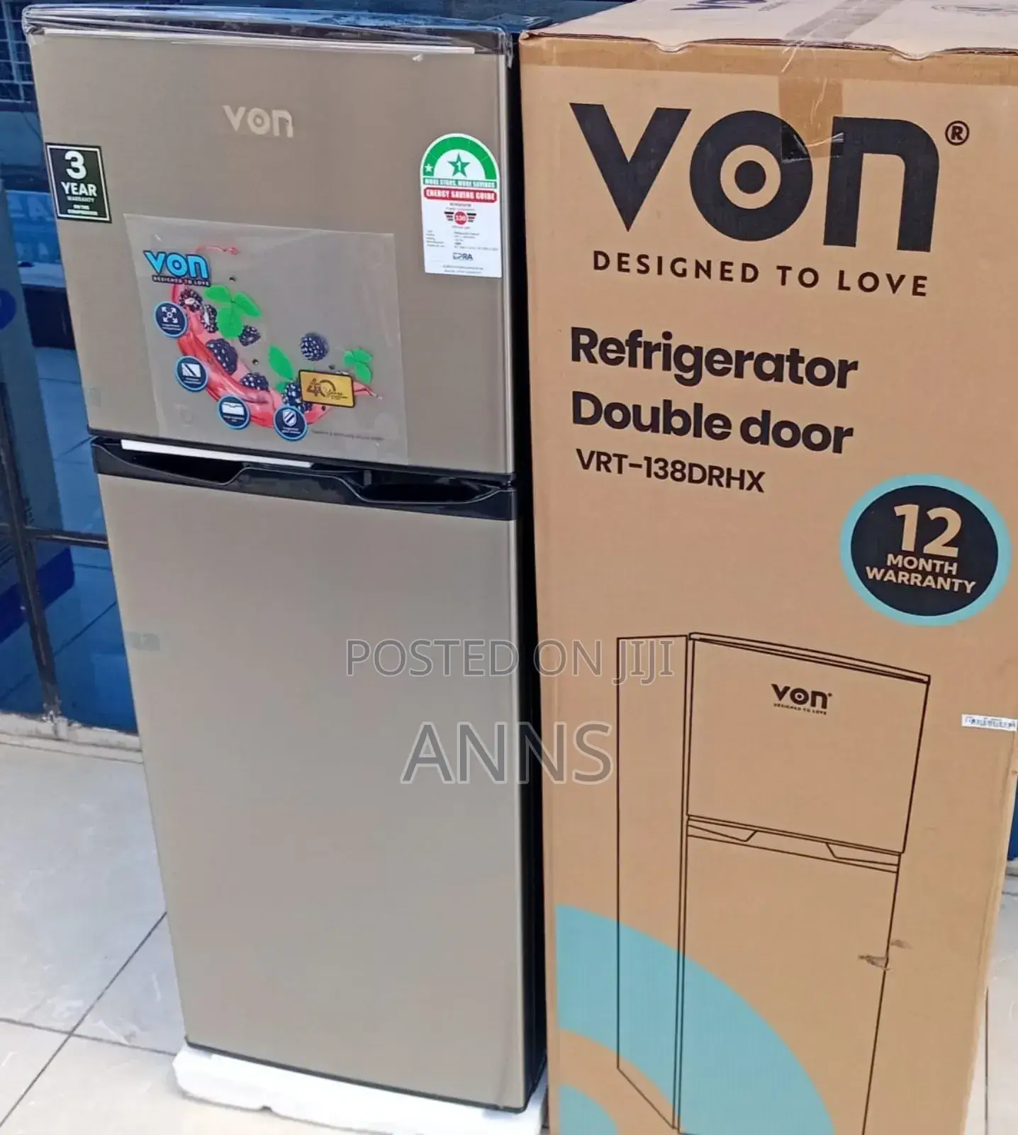Von 138litres Silver Double Door Refrigerator ~° Defrost