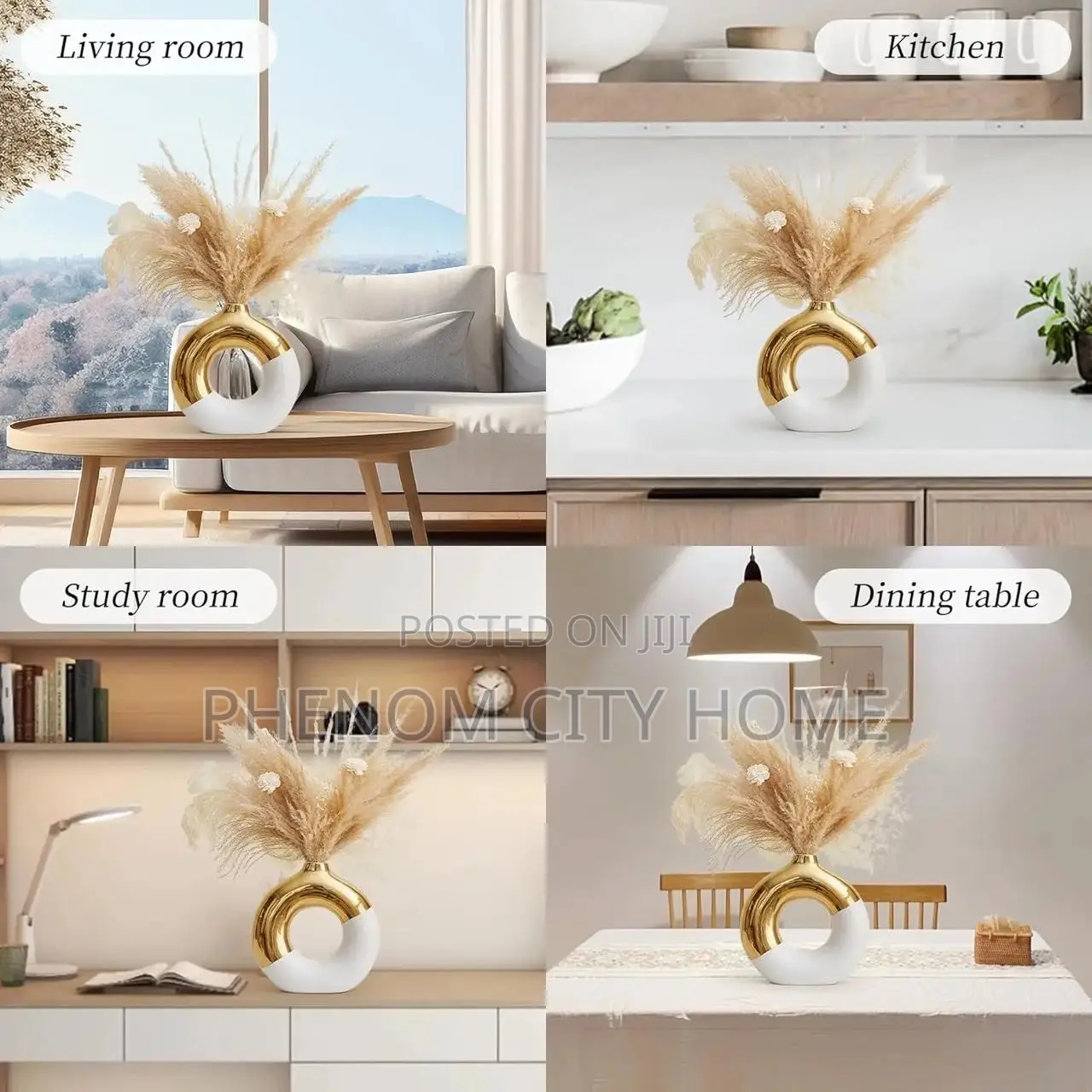2pc White Gold Ceramic Vase