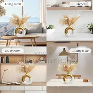 2pc White Gold Ceramic Vase