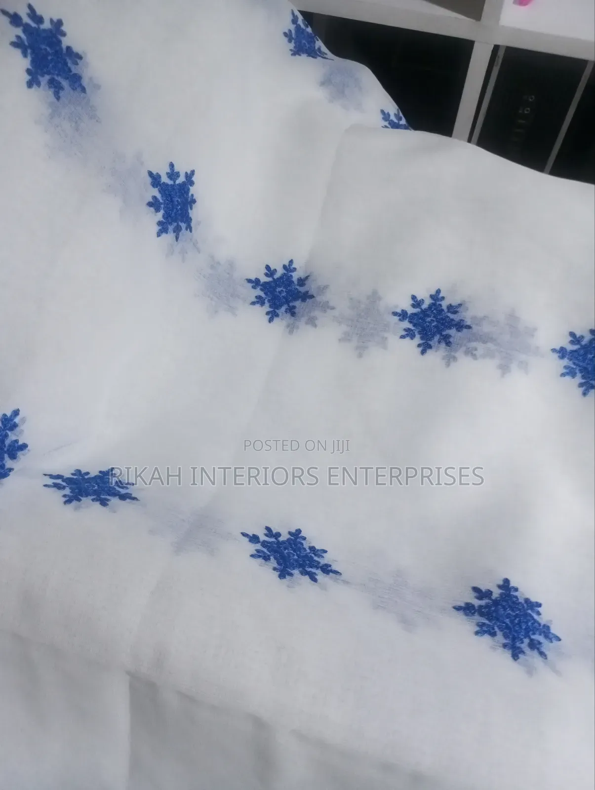 White and Royal Blue Detailed Sheer