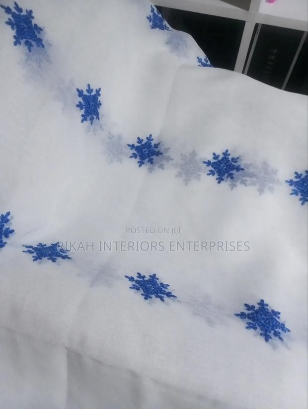 White and Royal Blue Detailed Sheer