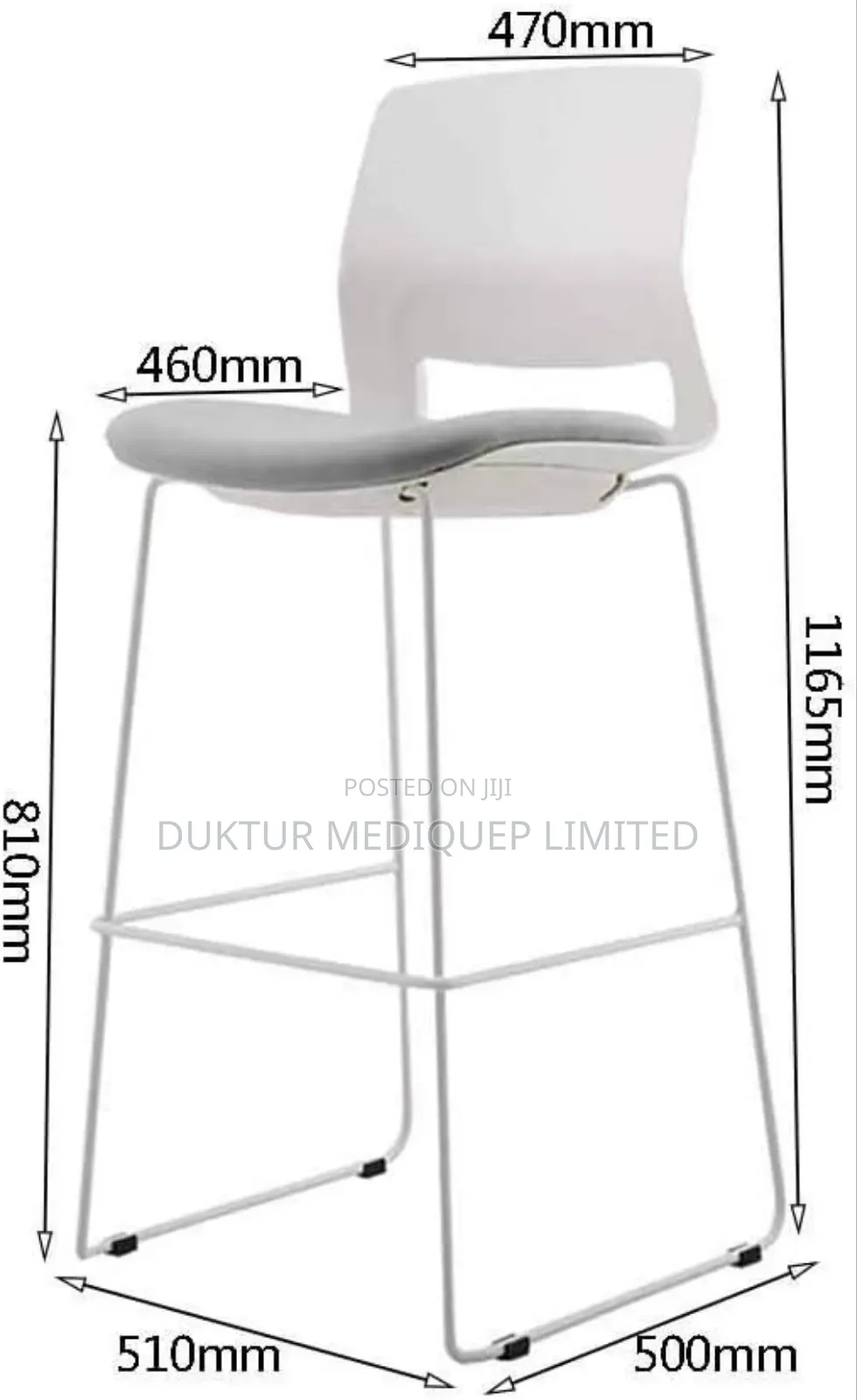 High Stool,  510-470W*500D*810-810H
1.2mm Steel Leg