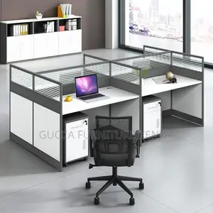 Workstations:4-Seater Open View Wooden White Workstation