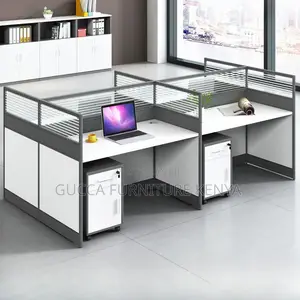 Workstations:4-Seater Open View Wooden White Workstation