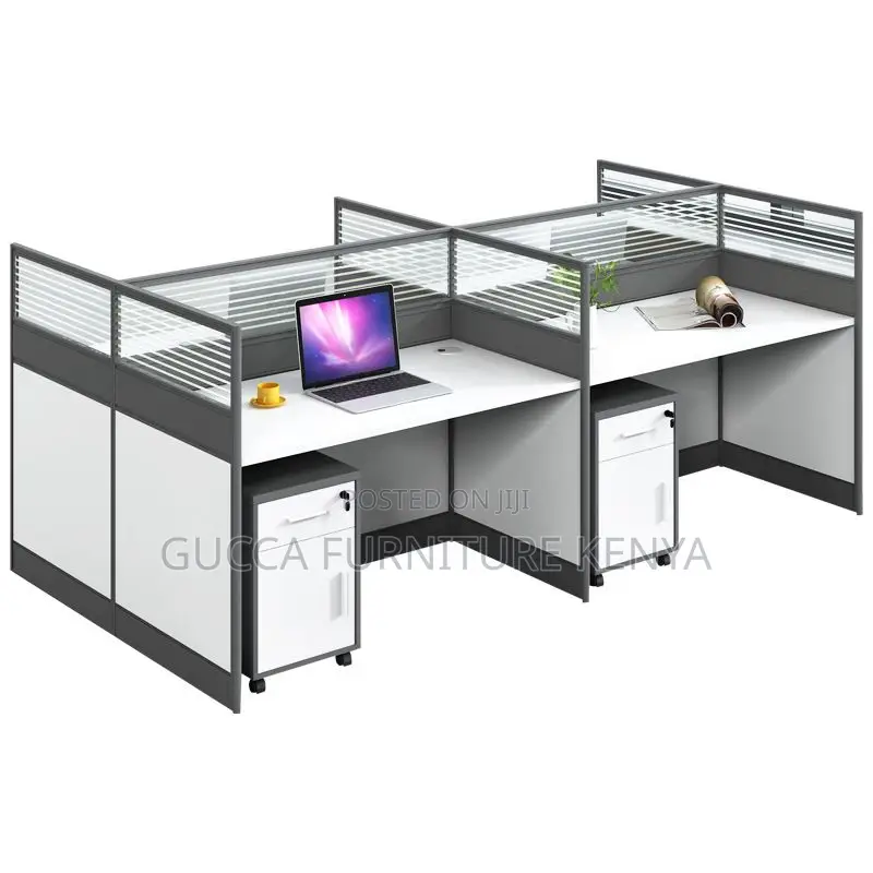 Workstations:4-Seater Open View Wooden White Workstation