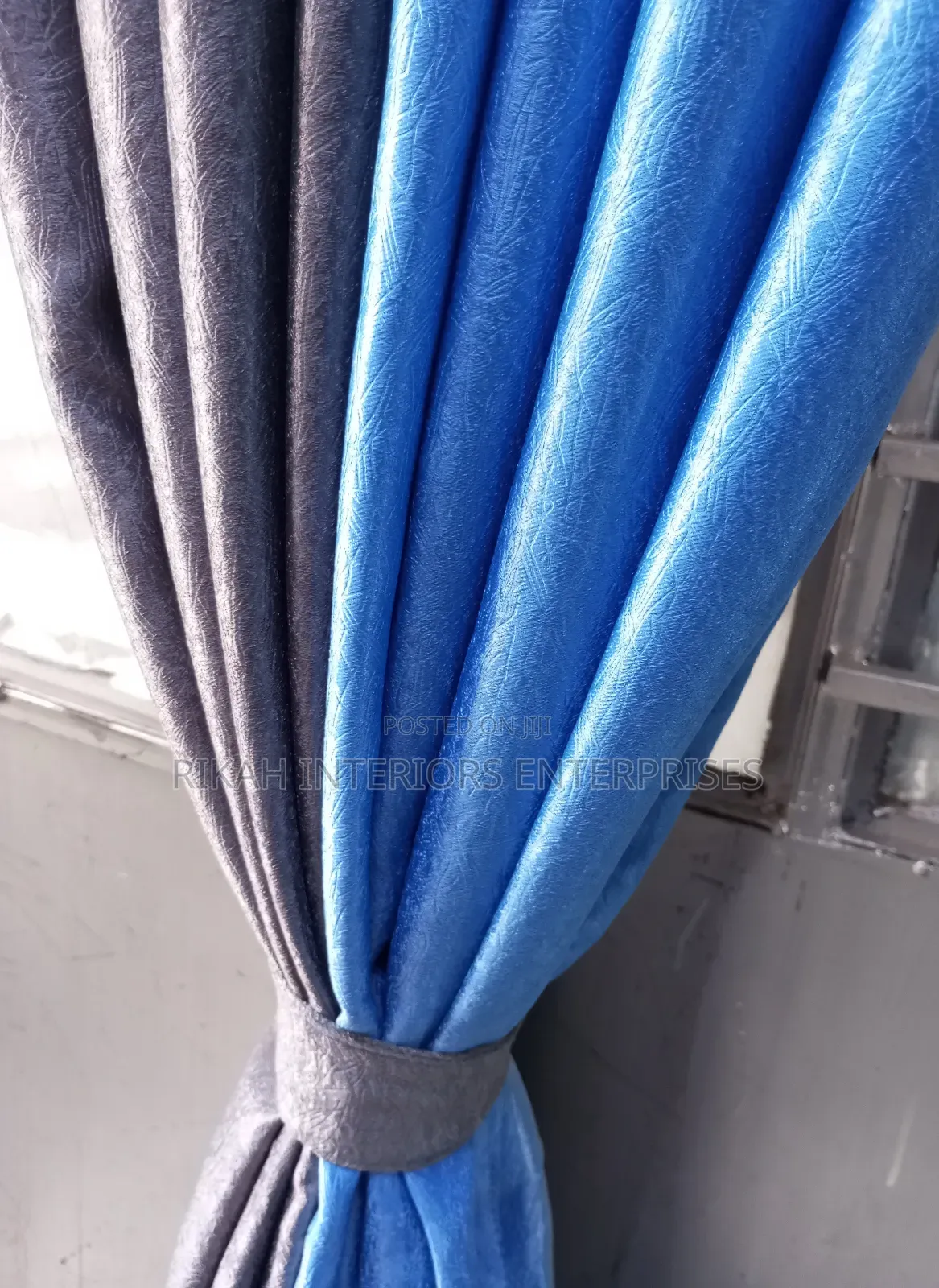 Polyester Grey and Sky Blue Curtains